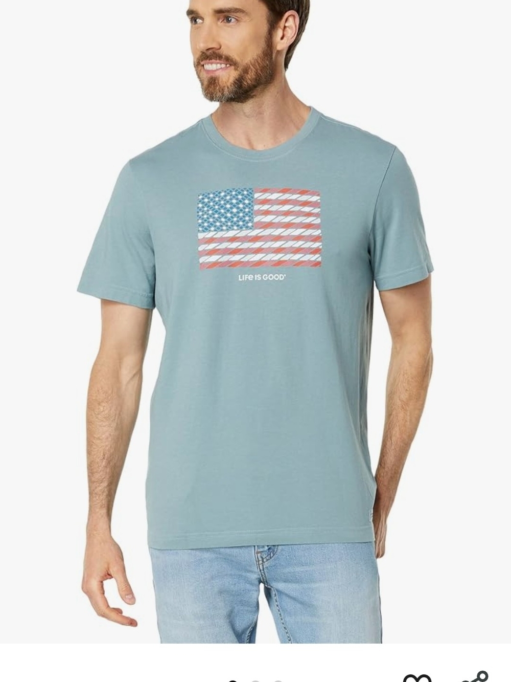 Life Is Good Men's Seafoam Short Sleeve American Flag Graphic Tee